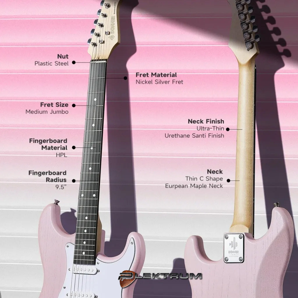 DONNER komplet El-guitar sæt - Pink