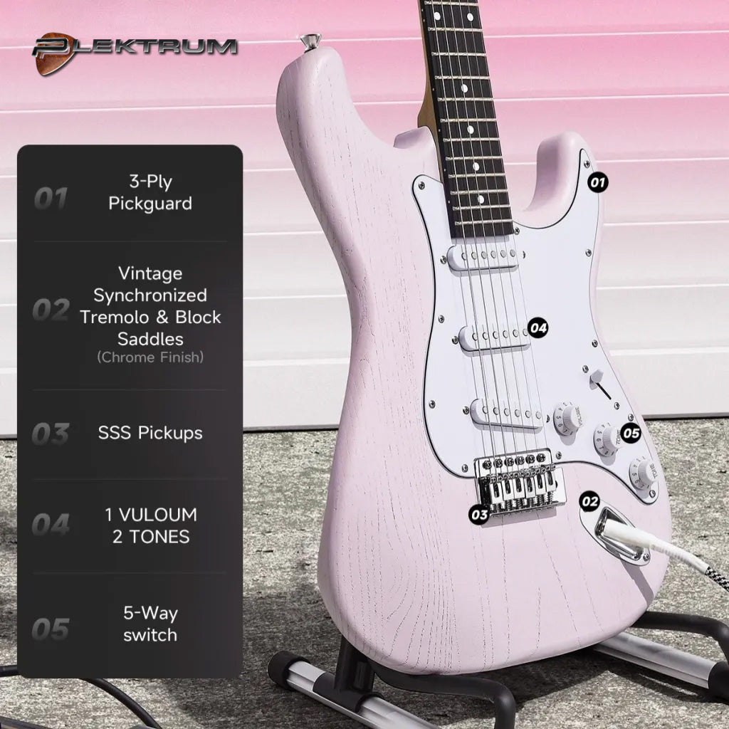 DONNER komplet El-guitar sæt - Pink